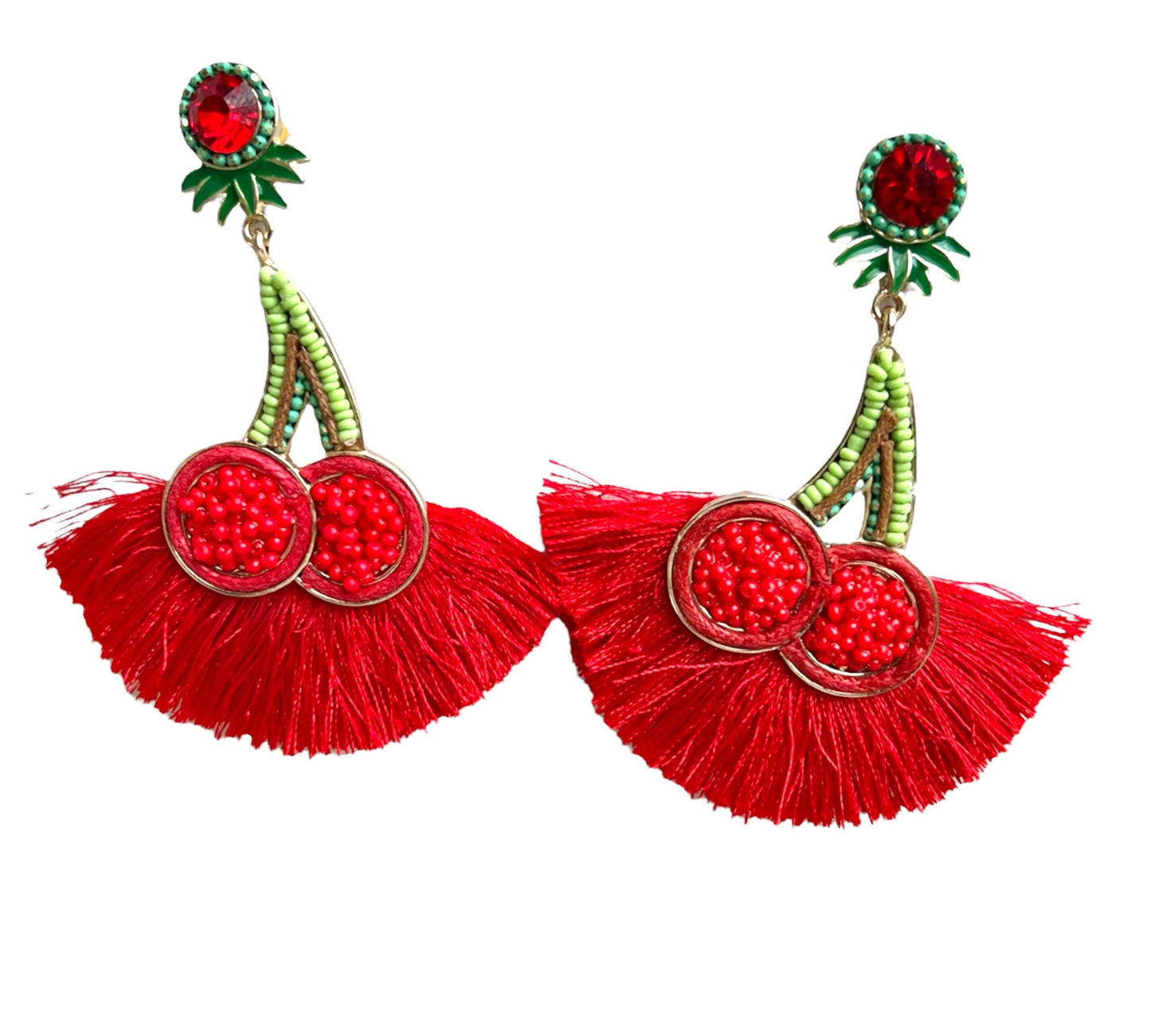 Red & Green Wild Flower Earrings