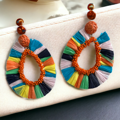 Multicolour Raffia Hoop Earrings