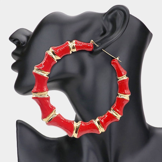 Red and Gold Hoop Earrings